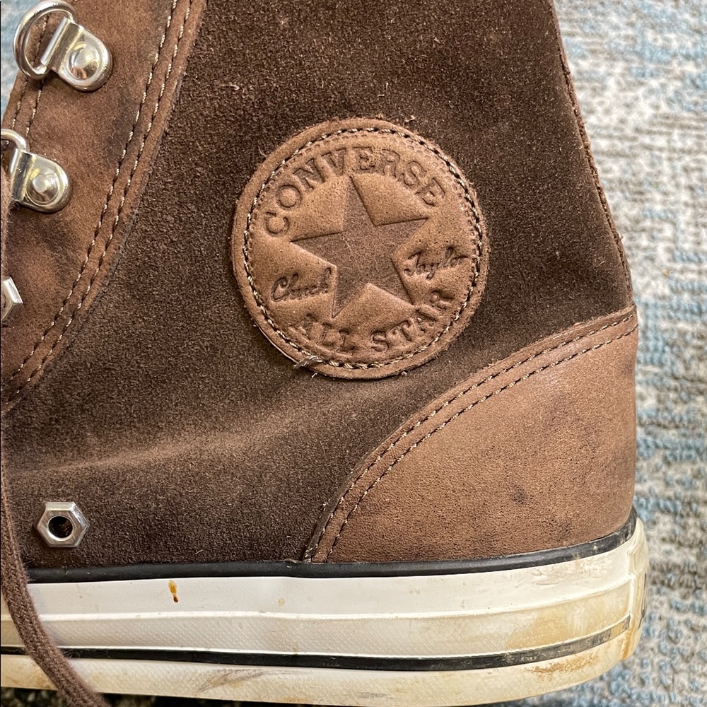 Converse Brown Suede High-Top Sneakers with Red Lining, VGC - Picture 2 of 8